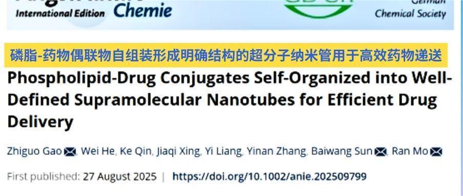 亲和生命助力《德国应用化学》研究：磷脂-药物偶联物自组装形成明确结构的超分子纳米管用于高效药物递送